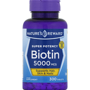 Nature's Reward Biotin, Super Potency, 5000 mcg, Tablets