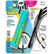 CoverGirl Super Sizer Mascara Very Black and Intensify Me Eye Liner Intense Black Special Pack, Female Cosmetics