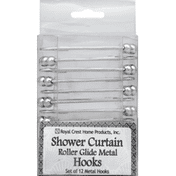 Royal Crest Shower Curtain Hooks, Roller Glide Metal