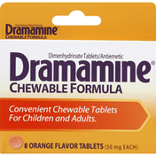Dramamine Dimenhydrinate Tablets/Antiemetic, 50 mg, Chewable Tablets, Orange Flavor