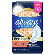 Always Ultra Thin Pads Unscented Size 4 Overnight
With Wings