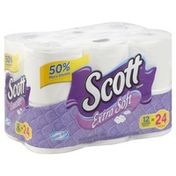 Scott Bathroom Tissue, Extra Soft, Unscented, Double Rolls, One-Ply