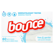 Bounce Free & Gentle Unscented Fabric Softener Dryer Sheets for Sensitive Skin