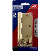 Ace Door Hinges, 5/8 Inches Radius, Satin Brass, 3-1/2 Inches, 3 Pack, Value Pack