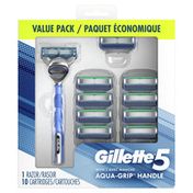 Gillette Razor With Aqua Grip Handle + 10 Cartridges