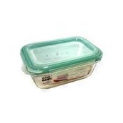 OXO 1.6 Cup Turquoise Good Grips Snap Rectangular Glass Container