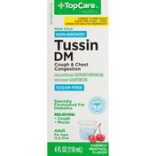 TopCare Peak Cold Tussin Dm Cough & Chest Congestion Non-Drowsy Cough Suppressant - Dextromethorphan Hbr, Expectorant - Guaifenesin Liquid, Cherry/Menthol