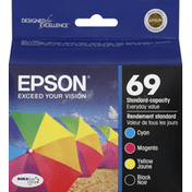 Epson Ink Cartridges, Cyan, Magenta, Yellow, Black, 69