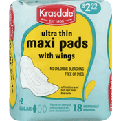 Krasdale Maxi Pads with Wings, Ultra Thin, Regular, Size 2