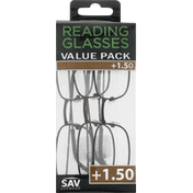 Sav Reading Glasses, +1.50, Value Pack