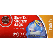 Roundy's Drawstring Bags, Blue Tall Kitchen, for Recycling, 13 Gallon