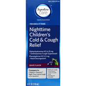 Signature Care Cold & Cough Relief, Children's, Nighttime, Grape Flavor