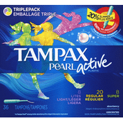 Tampax Pearl Active Plastic Triplepack Light/Regular/Super Absorbency, Unscented Tampons,  Feminine Care