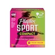 Playtex Sport Compact Plastic Tampons, Unscented, Regular
