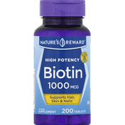 Nature's Reward Biotin, High Potency, 1000 mcg, Tablets