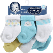 Gerber Socks, Wiggle Proof, 3-6 Months, 6 Pack