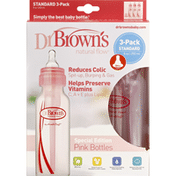 Dr Brown's Bottles, Pink, Standard, Level 1 (0 Months +), 8 Ounce, 3-Pack