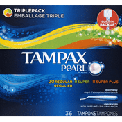 Tampax Pearl Plastic Triplepack, Unscented Tampons, Feminine Care