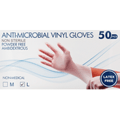 Pinnacle Brands Vinyl Gloves, Anti-Microbial , Latex Free, Large