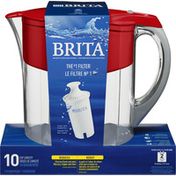 Brita Large Cup Water Filter Pitcher with Standard Filter, BPA Free, Grand, Red