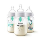 Philips Avent Avent Anti-colic Baby Bottle With AirFree Vent With Whale Design, 9oz, 3pk, SCF408/38