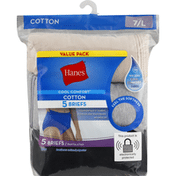 Hanes Briefs, Cotton, Size 7/L, Value Pack