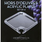 Oenophilia Plates, Acrylic, Hors D'oeuvres, Set of 4, 8 Inch Sq.