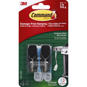 3M Command Outdoor Stainless Steel Wire Hooks with Foam Strips, 2 med hooks, 3 med strips/pk