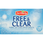 Our Family Fabric Softener Dryer Sheets, Free & Clear