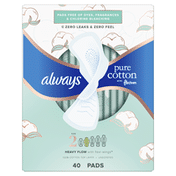 Always Pure Cotton with FlexFoam Pads for Women Size 2 Heavy Flow Absorbency with Wings