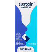 Sustain Condoms, Lubricated, Latex, Large Comfort Fit