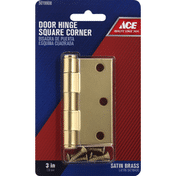 Ace Door Hinge, Square Corner, Satin Brass, 3 Inches