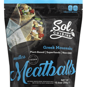 Sol Cuisine Meatballs, Greek Moussaka, Meatless