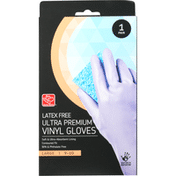 Harris Teeter Gloves, Latex Free, Vinyl, Ultra Premium, Large