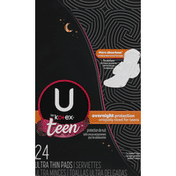 U by Kotex Ultra Thin Teen Pads with Wings, Overnight Protection, Unscented