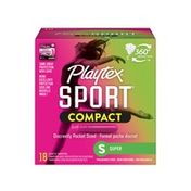 Playtex Sport Compact Plastic Tampons, Unscented, Super