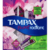 Tampax Pocket Radiant Compact Plastic Tampons, Unscented, Super