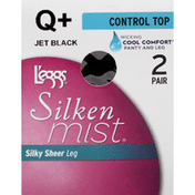 L'eggs Pantyhose, Control Top, Silky Sheer Leg, Q+ Jet Black