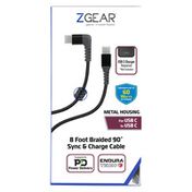 Zgear USB-C/C 90 Degree Fast Charge Braided Cable with EnduraTech
