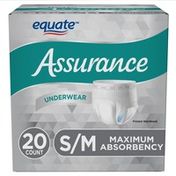 Equate Small/Medium Men's Assurance Maximum Absorbency Incontinence Underwear