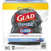 Glad Large Drawstring Trash Bags, ForceFlex with Clorox, Black, Mountain Air, Count