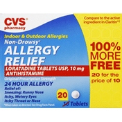 CVS Pharmacy Allergy Relief, 24 Hour, Original Prescription Strength, 10 mg, Tablets
