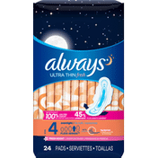 Always Ultra Thin , Size 4, Overnight Pads With Wings, Scent