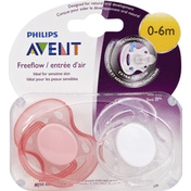 Avent Pacifiers, Orthodontic, Freeflow, 0-6 Months