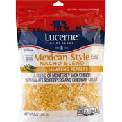 Lucerne Cheese, Nacho Blend, with Jalapeno Peppers, Mexican Style, Finely Shredded