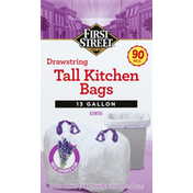 First Street Tall Kitchen Bags, Drawstring, Scented, Fresh Lavender Scent, 13 Gallon