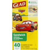 Glad Zipper Bags, Sandwich, Disney Pixar Cars