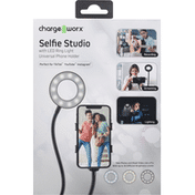 Chargeworx Phone Holder, with LED Ring Light, Selfie Studio, Universal