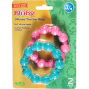 Nûby Teether Ring, Silicone, 3+ Months, 2 Pack