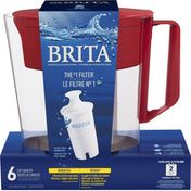 Brita Small Cup Water Filter Pitcher with Standard Filter, BPA Free, Soho, Red